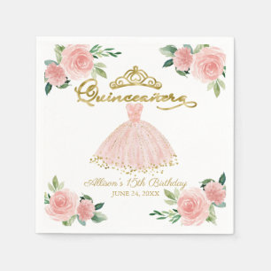 Serviette En Papier Quinceanera Party Blush Gown rose Floral Napkins