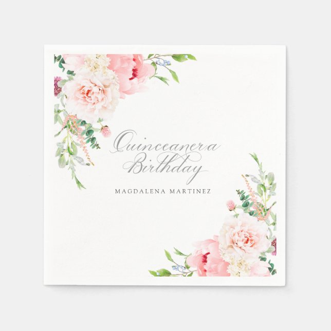 Serviette En Papier Quinceanera Party Elegant Pink Peony Custom (Devant)