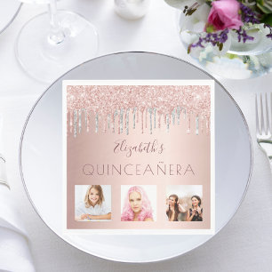Serviette En Papier Quinceanera photo rose or parties scintillant rose