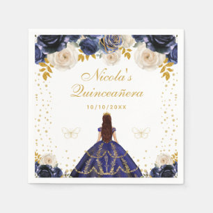 Serviette En Papier Quinceañera princesse florale bleu marine