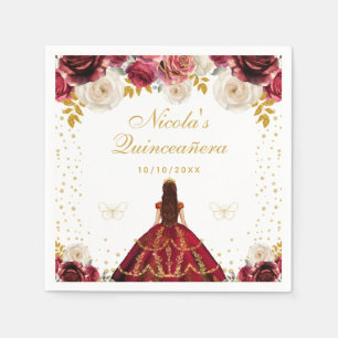 Serviette En Papier Quinceañera princesse florale rouge