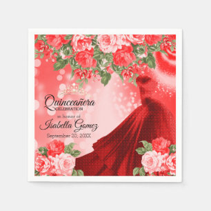 Serviette En Papier Quinceañera Red Gown et Fleurs