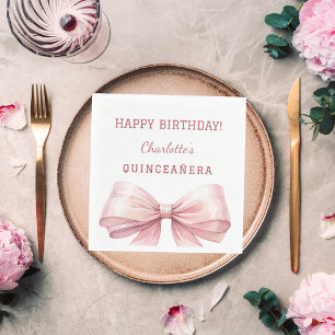 Serviette En Papier Quinceanera rose bow blanc déjeuner