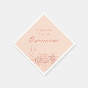 Serviette En Papier Quinceanera Rose Rose Or Fleurs 15e anniversaire
