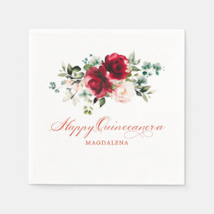 Serviette En Papier Quinceanera Rose Rouge Floral Personnalisé