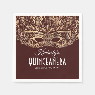Serviette En Papier Quinceanera rouge or et bourgogne