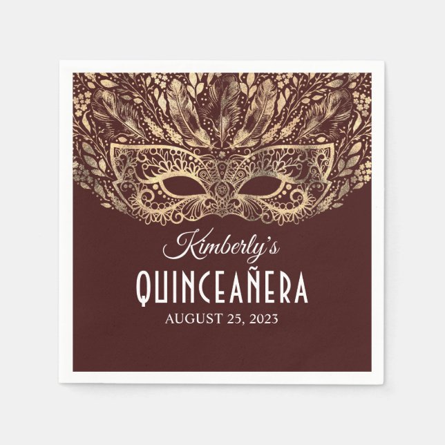 Serviette En Papier Quinceanera rouge or et bourgogne (Devant)