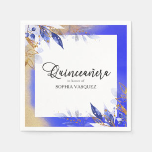 Serviette En Papier Quinceanera Royal Blue Gold Botanica Personnalisé