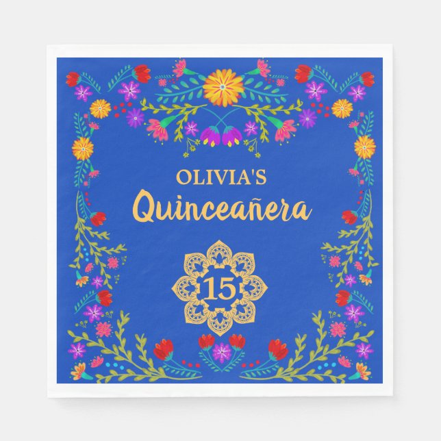 Serviette En Papier Quinceanera Royal Blue Mexican Fiesta Anniversaire (Devant)
