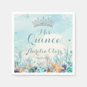 Serviette En Papier Quinceañera sous les coquilles de corail de plage 