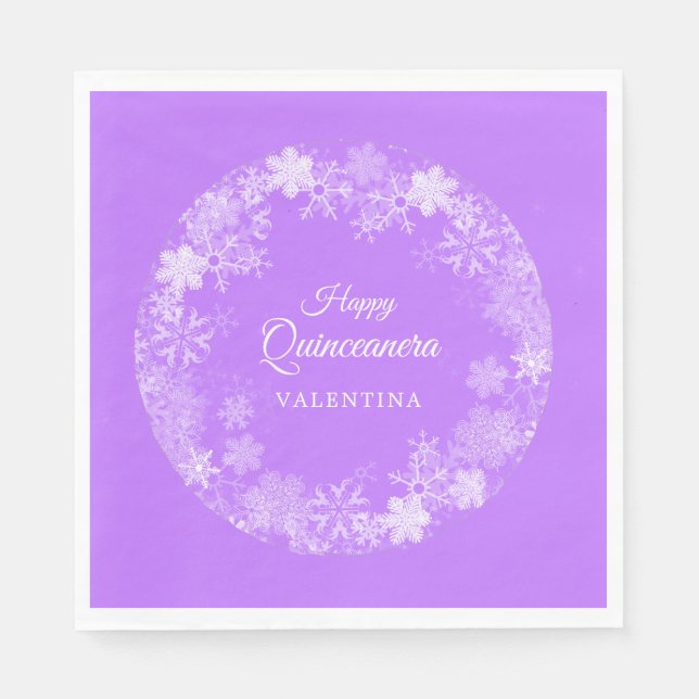 Serviette En Papier Quinceanera Winter Wonderland Snowflake Purple (Devant)