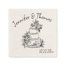 Quirky Whimsical main tiré Mariage de gâteau Doodl