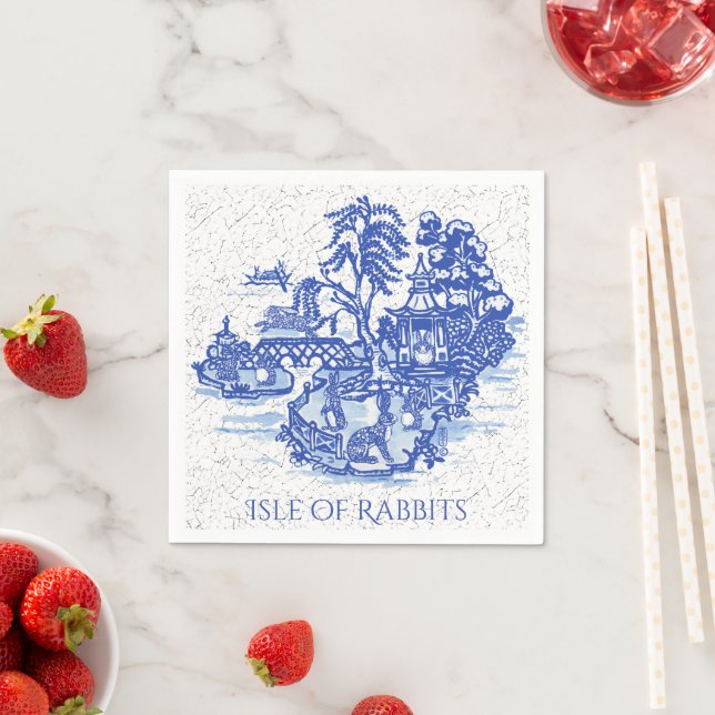 Serviette En Papier Rabbit Island Blue Willow Antique Motif asiatique (En situation)