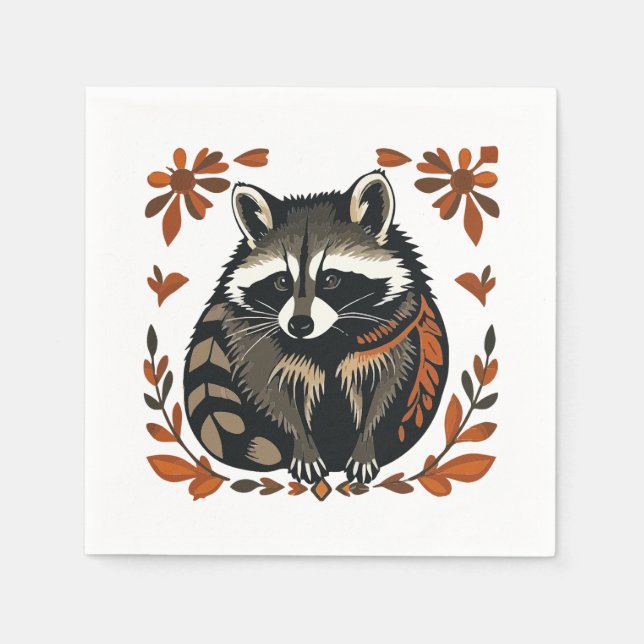 Serviette En Papier Raccoon de Whimsical Woodland Animal Folk ou Triba (Devant)