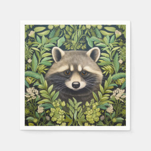 Serviette En Papier Raccoon et feuillage de style Art nouveau