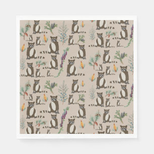 Serviette En Papier Raccoon mignonne en Motif de la forêt de pins