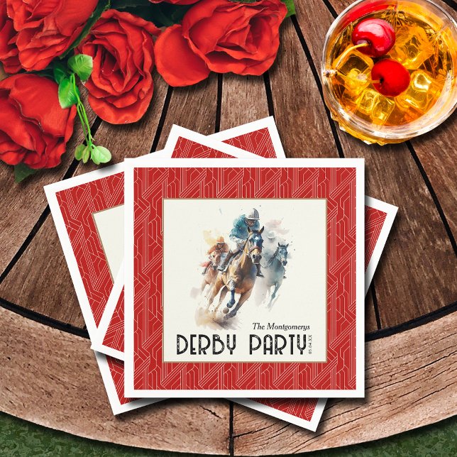 Serviette En Papier Race Horaires Derby Party Rouge (Race Horses Derby Party Red Napkins)