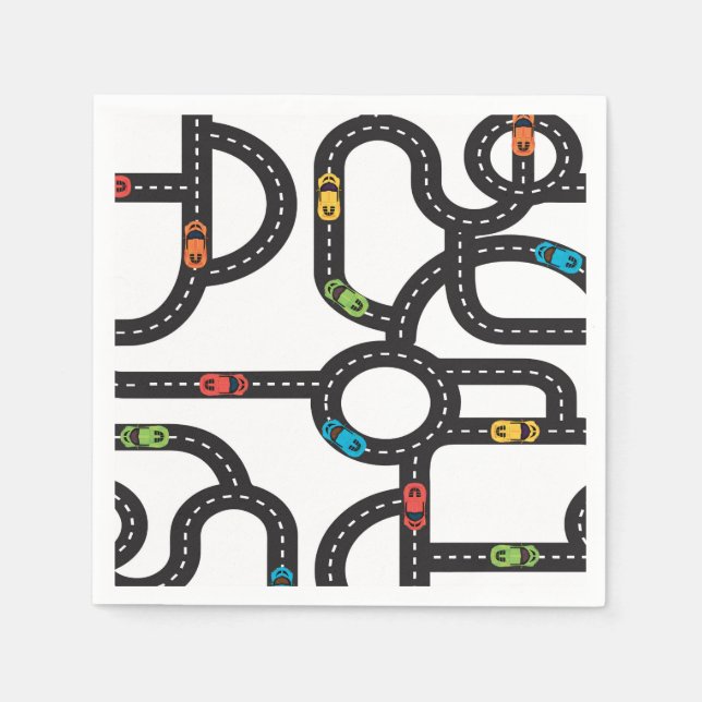 Serviette En Papier Race Track Boys 4e anniversaire Noir et blanc (Devant)