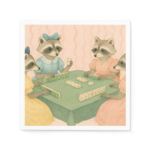 Racons mignons vintage jouant au Mahjong