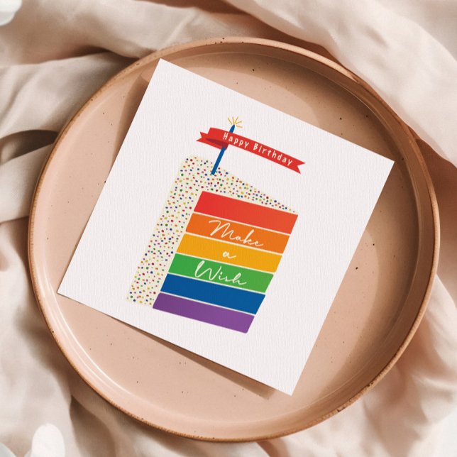 Serviette En Papier Rainbow Cake Joyeux anniversaire Faire un voeu (Créateur téléchargé)