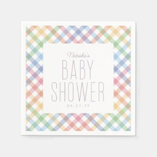 Serviette En Papier Rainbow en vichy plaid mignon baby shower pastel