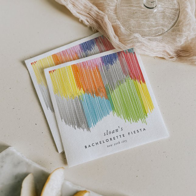 Serviette En Papier Rainbow Fiesta moderne Fringe Bachelorette (Colorful rainbow Modern Fringe fiesta paper party napkins.)