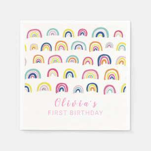 Serviette En Papier Rainbow Girls First Birthday Party
