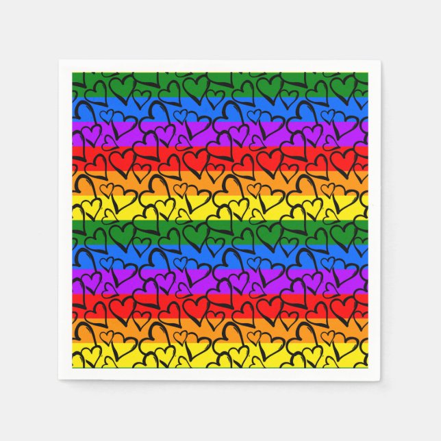 Serviette En Papier Rainbow Heart Motif (Devant)