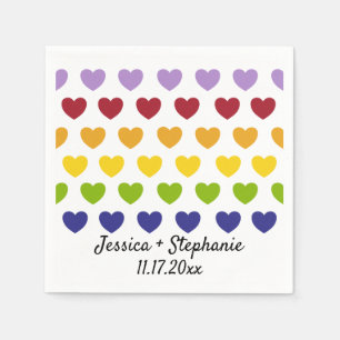 Serviette En Papier Rainbow Hearts Stripes Mariage personnalisé