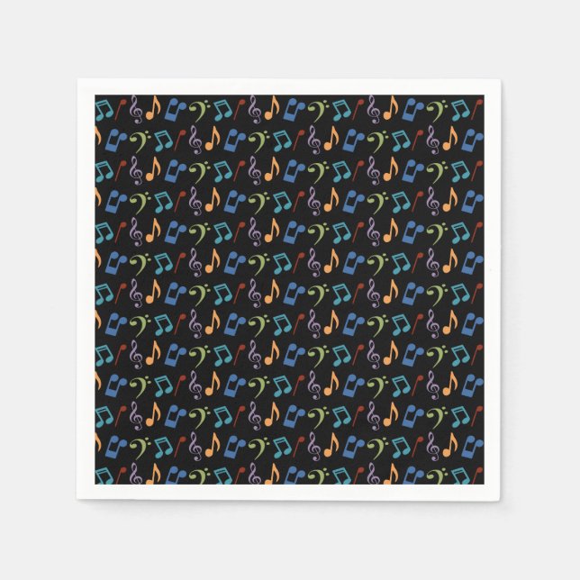 Serviette En Papier Rainbow Music Notes (Noir) (Devant)
