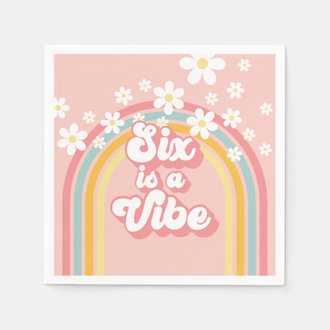 Serviette En Papier Rainbow Retro Six est un Vibe Super 6e anniversair (Devant)