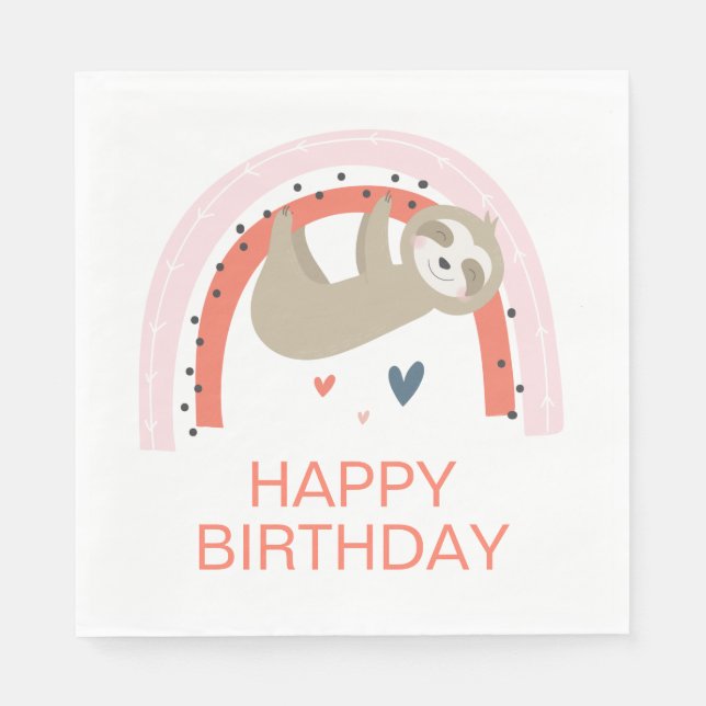 Serviette En Papier Rainbow Sloth Anniversday Napkins (Devant)