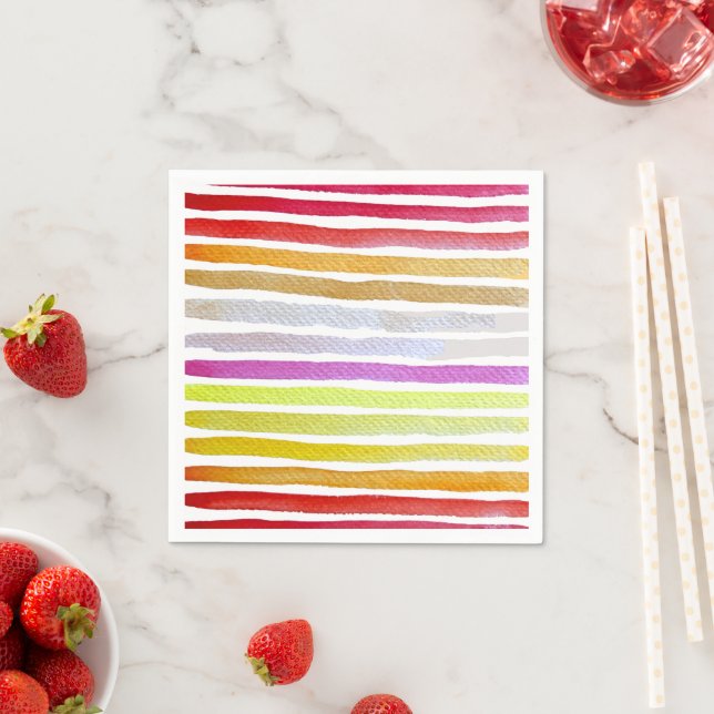 Serviette En Papier Rainbow stripes cute watercolor (En situation)