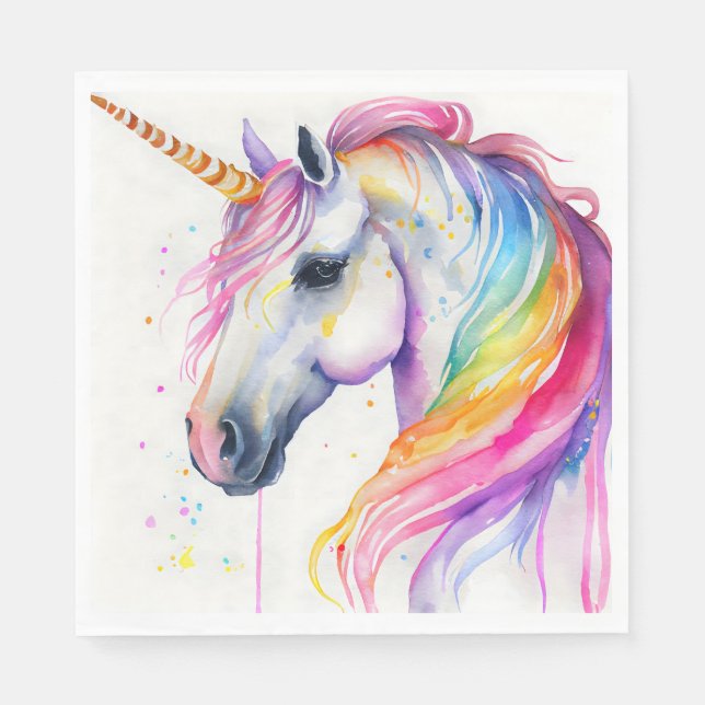 Serviette En Papier Rainbow Unicorn Party Plaque Aquarelle Design (Devant)