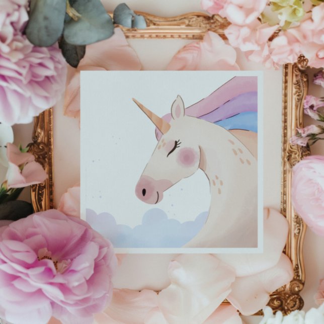 Serviette En Papier Rainbow Watercolor Unicorn fête d'anniversaire | (Créateur téléchargé)