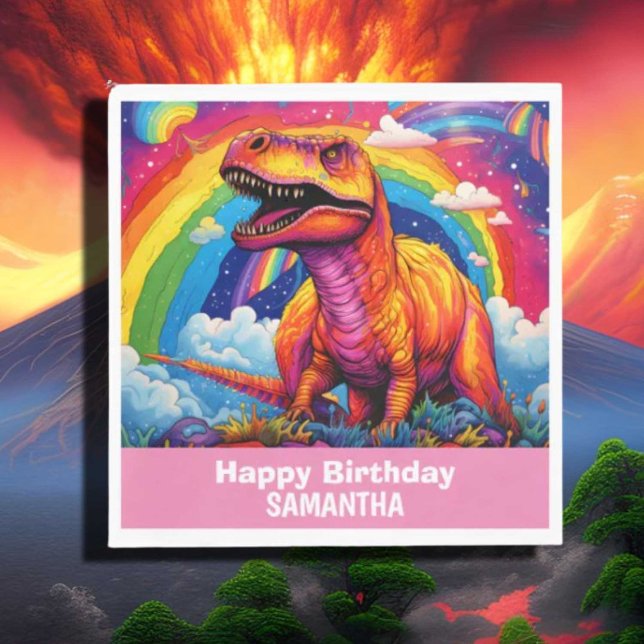 Serviette En Papier Rainbow Wild Un anniversaire T Rex rose (Créateur téléchargé)