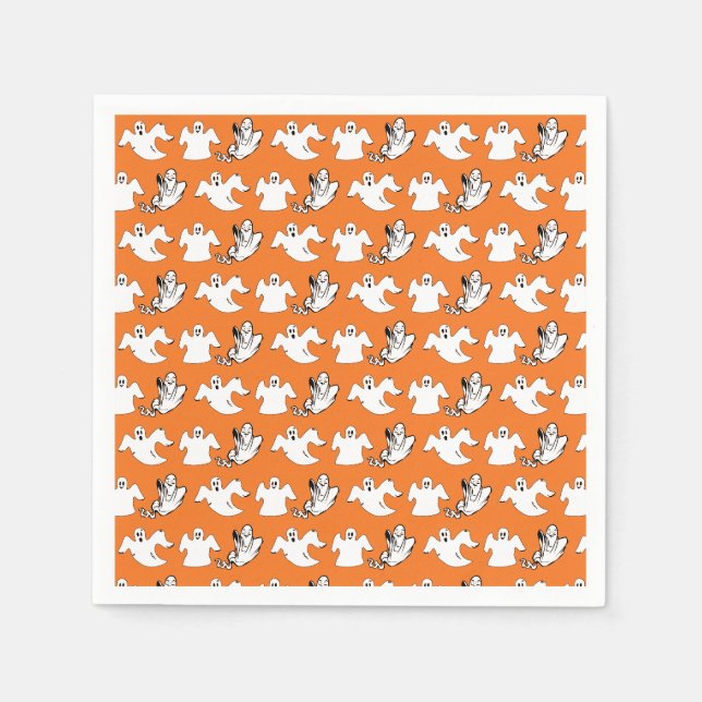 Serviette En Papier Rangées De Fantômes Volants Fête D'Halloween (Devant)