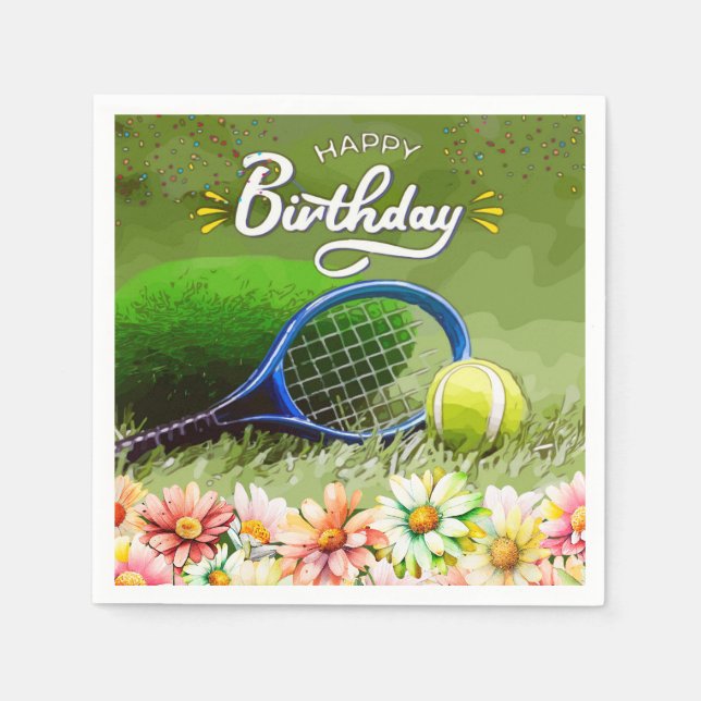 Serviette En Papier Raquette de tennis avec balle Joyeux anniversaire (Devant)