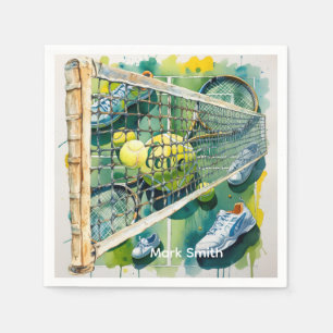 Serviette En Papier Raquette de tennis et balle sur court Merci