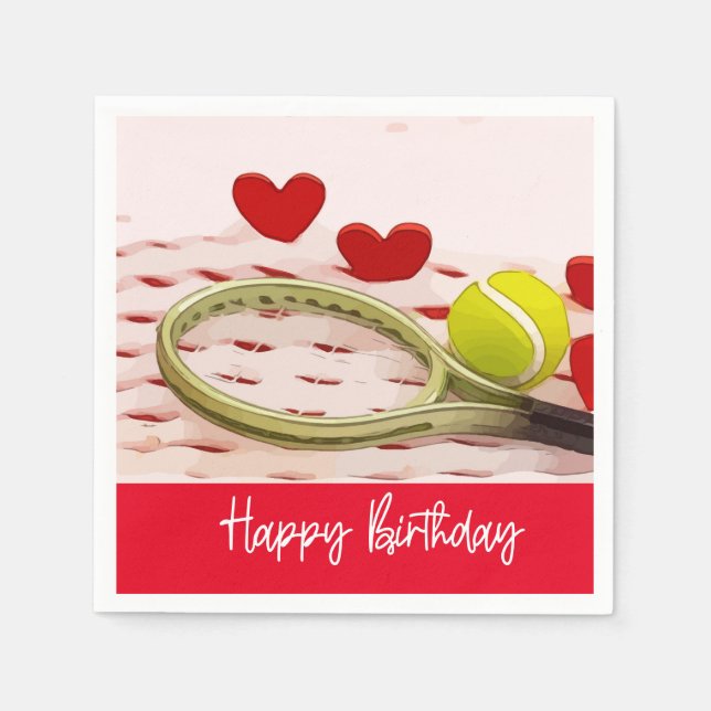 Serviette En Papier Raquette de tennis Joyeux anniversaire avec AMOUR (Devant)