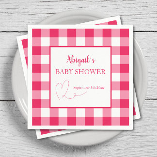 Serviette En Papier Raspberry Gingham Custom Baby Shower 