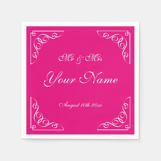 Serviette En Papier Raspberry rose élégante frontière mariage soirée n (Devant)