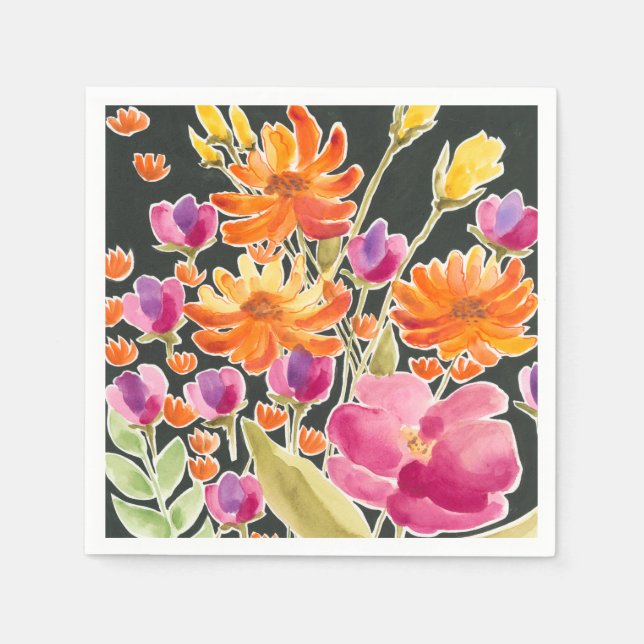 Serviette En Papier Rassemblement splendide - Fleurs roses et orange (Devant)