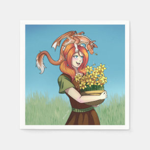 Serviette En Papier Rassembler les fleurs avec un dragon