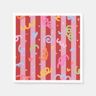 Serviette En Papier Rayé rose et rouge, avec motif de confettis