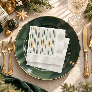 Serviette En Papier Rayure de Noël vert aquarelle et or doux