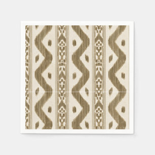 Serviette En Papier Rayure Ikat marron sur crème, Bar chaud