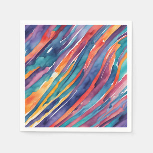 Serviette En Papier Rayures Aquarelle Orange, Rose Bleu Vert Violet