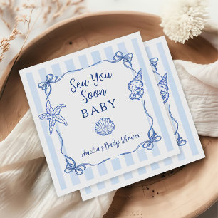 Serviette En Papier Rayures Bleues Côtières Garçon Mer Vous Bientôt Ba