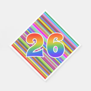 Serviette En Papier Rayures colorées + Motif "26" d'arc-en-ciel